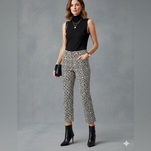 Andrea Jovine Black White Brown Geometric Crop Pants Size 10 Stretch Cotton